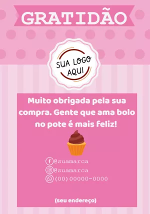 Cartão de Agradecimento Confeitaria Rosa para Editar Online