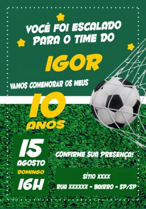 Convite Aniversário Futebol com Bola na Rede para Editar Online