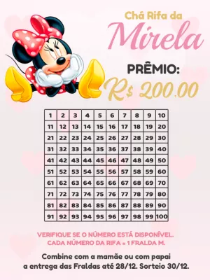 Convite Chá Rifa da Minnie Mouse para Editar e Imprimir