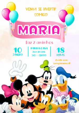 Convite de Aniversário Turma do Mickey para Editar Online