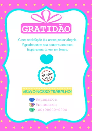Cartão de Agradecimento pela Compra Rosa para Editar Online
