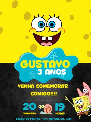 Convite de Aniversário Bob Esponja para Editar Online