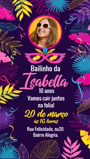 Convite Bailinho de Carnaval com Foto para Editar Online