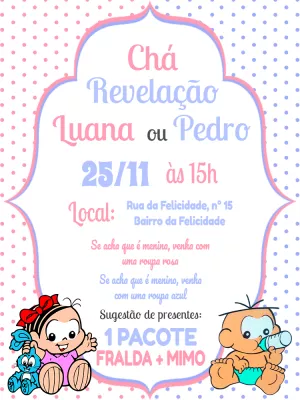 Convite Chá Revelação Turma da Mônica Baby para Editar Online
