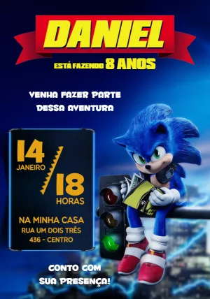 Convite de Aniversário Sonic o Filme para Editar Online