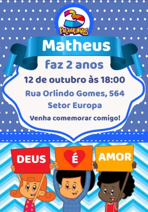Convite Aniversário 3 Palavrinhas para Editar Online