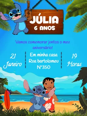 Convite de Aniversário Stitch e Lilo para Editar Online