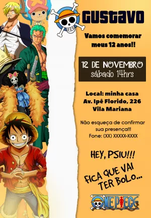 Convite Aniversário One Piece com a Tripulação para Editar