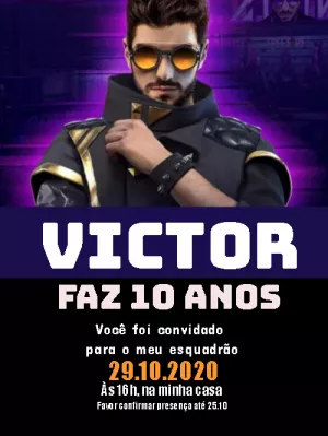 Convite de Aniversário Free Fire com Personagens para Editar