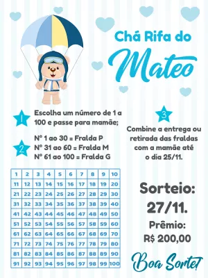 Convite Chá Rifa Ursinho Aviador Editável Online