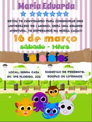 Convite de Aniversário Bolofofos com Personagens para Editar