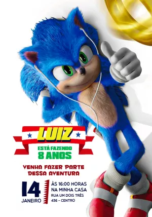 Convite de Aniversário Sonic para Editar e Imprimir
