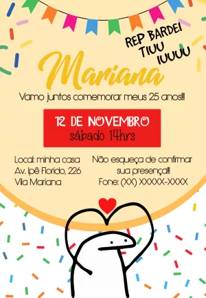 Convite de Aniversário Flork Meme Divertido para Editar