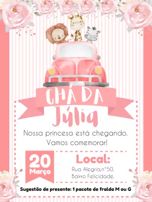 Convite Chá de Bebê Safari Rosa para Editar Online