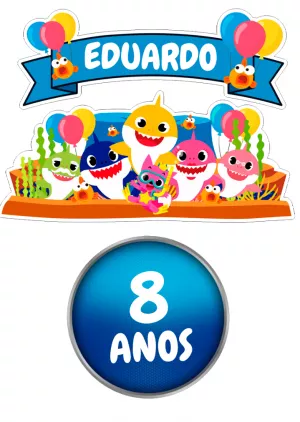 Topo de Bolo Aniversário Baby Shark para Editar Online