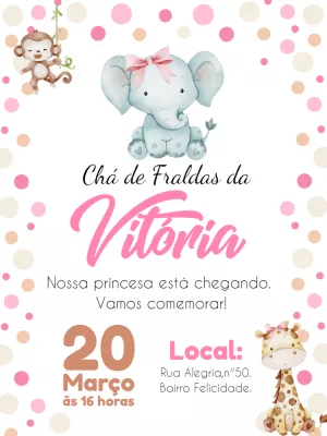 Convite Chá de Fraldas Safari Rosa para Editar Online