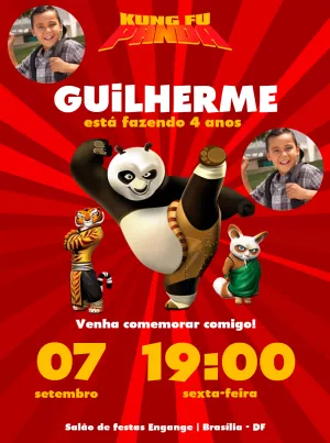 Convite Aniversário Kung Fu Panda com Foto para Editar