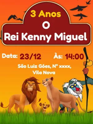 Convite Aniversário Rei Leão com Personagens para Editar