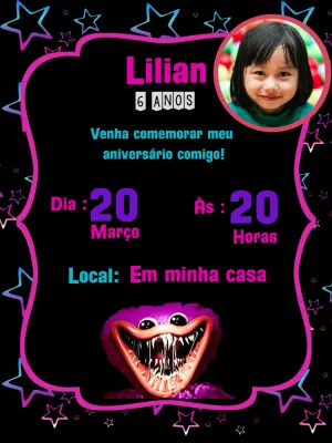 Convite de Aniversário Poppy Playtime para Editar Online