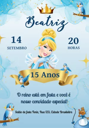 Convite Aniversário 15 anos Cinderela para Editar Online