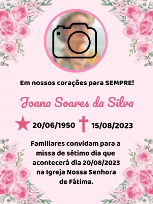 Convite de Missa de Sétimo Dia com Foto Floral para Editar