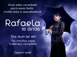 Convite de Aniversário Wandinha Addams para Editar Online