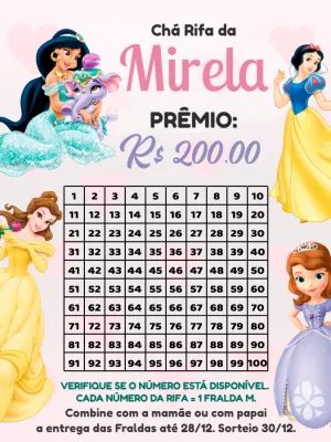 Chá Rifa Princesas da Disney Editável Online para Imprimir