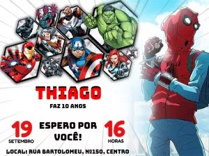 Convite Aniversário Vingadores Editável Online