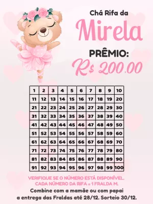 Convite Chá Rifa Ursinha Bailarina Editável Online