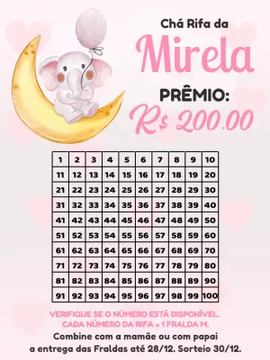 Chá Rifa Elefantinho Fofo Editável Online para Imprimir