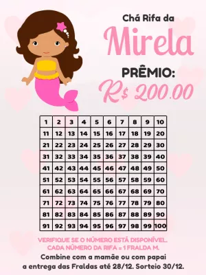 Chá Rifa de Bebê Sereia Editável para Enviar Online