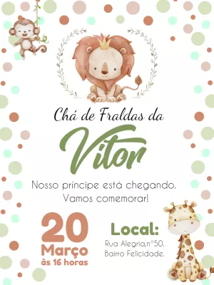 Convite Chá de Bebê Safari Aquarela para Editar Online