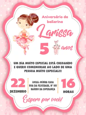Convite de Aniversário Bailarina Delicada para Editar Online