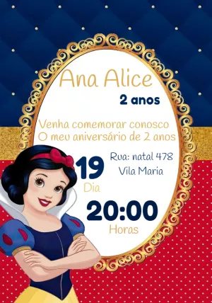 Convite de Aniversário Branca de Neve Clássico para Editar