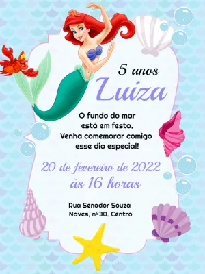 Convite de Aniversário A Pequena Sereia para Editar Online