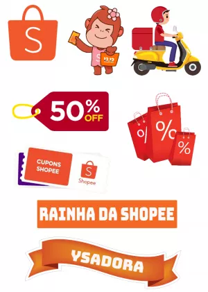 Topo de Bolo Shopee: Kit de Elementos para Editar e Imprimir