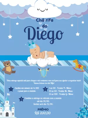 Chá Rifa Menino Príncipe nas Nuvens Editável Online