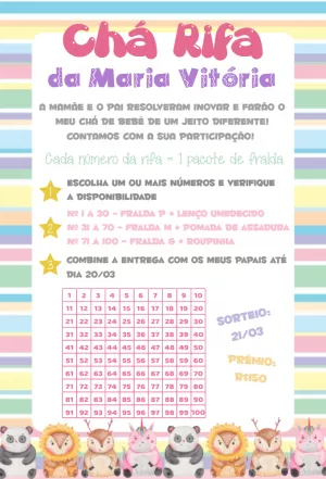 Convite Chá Rifa Safari Menina com Animais para Editar Online