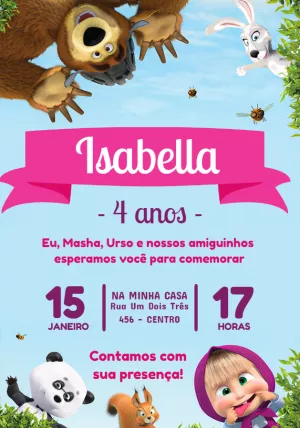 Convite Aniversário Masha e o Urso para Editar Online