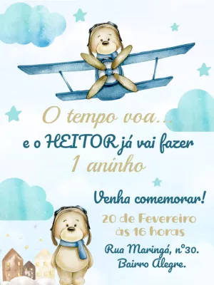 Convite de Aniversário O Tempo Voa Editável com Aviador
