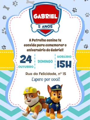 Invito di compleanno Paw Patrol – Statico – Pedro Henrique