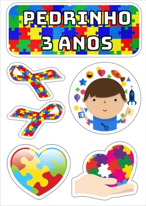 Topo de Bolo Tema Autismo Editável para Festa de Aniversário