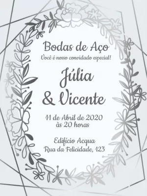Convite Bodas de Aço Floral Geométrico para Editar Online