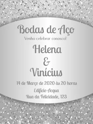 Convite Bodas de Aço Prata com Glitter para Editar Online