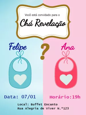 Convite Chá Revelação Babadores Menino ou Menina para Editar
