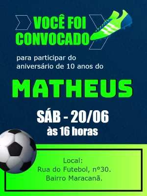 Convite Aniversário Futebol Estilo Convocação para Editar