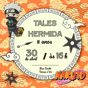 Convite Aniversário Naruto Chibi com Kakashi para Editar Online