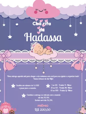 Convite Chá Rifa Chuva de Amor Menina para Editar Online
