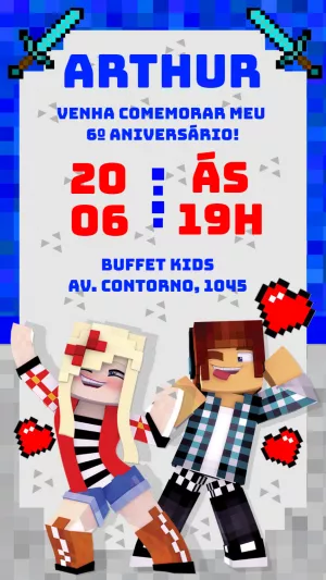 Convite de Aniversário Authentic Games com Personagens para Editar