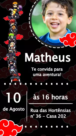 Convite de Aniversário Naruto Chibi com Foto para Editar Online
